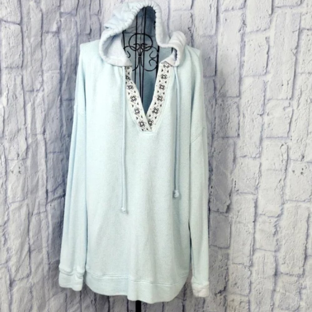 Light Blue Soft Cozy V-Neck Feminine Hoodie
